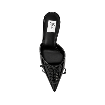 BLACK PATENT LACE 70 MULES