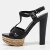 Black Leather Platform Ankle Strap Sandals thumbnail 4