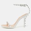 White Leather Crystal Embellished Nicki Sandals thumbnail 2