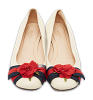 Cream Leather Web Bow Rose Detail Ballet Flats thumbnail 0