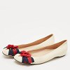 Cream Leather Web Bow Rose Detail Ballet Flats thumbnail 8
