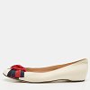 Cream Leather Web Bow Rose Detail Ballet Flats thumbnail 1