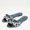 Multicolor Metallic Leather Woven Bow Flat Slide Sandals thumbnail 1