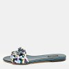 Multicolor Metallic Leather Woven Bow Flat Slide Sandals thumbnail 2