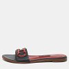 Navy Blue Leather Slide Sandals thumbnail 1