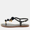Black Lizard Embossed Leather Embellished Thong Flats thumbnail 0