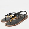 Black Lizard Embossed Leather Embellished Thong Flats thumbnail 1