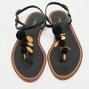 Black Lizard Embossed Leather Embellished Thong Flats thumbnail 3