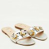 Silver Leather Flowerland Embellished Flat Slide Sandals thumbnail 4