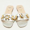 Silver Leather Flowerland Embellished Flat Slide Sandals thumbnail 6