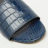 Navy Blue Croc Embossed Leather Martine Flat Slide Sandals thumbnail 2