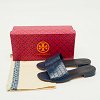 Navy Blue Croc Embossed Leather Martine Flat Slide Sandals thumbnail 8