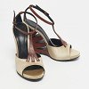 Beige/Silver Lizard Embossed Leather and Satin Wedge Sandals thumbnail 5