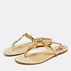 Beige Lizard Embossed Leather Crystal Embellished Thong Flat Sandals thumbnail 2