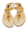 Beige Lizard Embossed Leather Crystal Embellished Thong Flat Sandals thumbnail 0