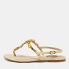 Beige Lizard Embossed Leather Crystal Embellished Thong Flat Sandals thumbnail 6