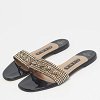 Black Leather Crystal Embellished Leather Flat Slides thumbnail 3