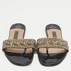 Black Leather Crystal Embellished Leather Flat Slides thumbnail 4