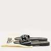 Black Leather Logo Flat Slides thumbnail 1