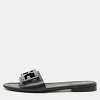 Black Leather Logo Flat Slides thumbnail 9