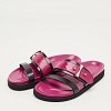 Pink/Black Ostrich Leg and Leather Flat Slides thumbnail 9