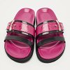 Pink/Black Ostrich Leg and Leather Flat Slides thumbnail 1