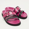 Pink/Black Ostrich Leg and Leather Flat Slides thumbnail 2