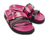 Pink/Black Ostrich Leg and Leather Flat Slides thumbnail 0