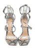 Ribbon Uptown Silver Snakeskin Embossed Leather Ankle Strap Sandals thumbnail 0