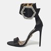 Black Satin Crystal Embellish Ankle Strap Sandals thumbnail 2