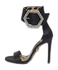 Black Satin Crystal Embellish Ankle Strap Sandals thumbnail 0
