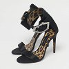 Black Satin Crystal Embellish Ankle Strap Sandals thumbnail 3