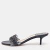 Metallic Blue Leather Cut Out Flat Slide Sandals thumbnail 3