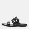 Black Leather Lagune Flat Slide thumbnail 2