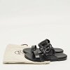 Black Leather Lagune Flat Slide thumbnail 1