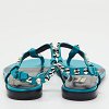 Blue Leather Arena Studded T-Strap Flat Sandals thumbnail 6