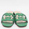 Interlocking GG Cutout Green Leather Flat Sandals thumbnail 4