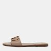 Escape V logo Beige Leather Flat Slides thumbnail 9