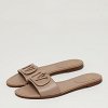Escape V logo Beige Leather Flat Slides thumbnail 1