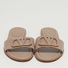 Escape V logo Beige Leather Flat Slides thumbnail 2
