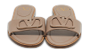 Escape V logo Beige Leather Flat Slides thumbnail 0