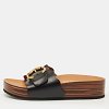 Laurena Scalloped Black Leather Slide Sandals thumbnail 1