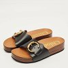 Laurena Scalloped Black Leather Slide Sandals thumbnail 2