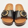 Laurena Scalloped Black Leather Slide Sandals thumbnail 3