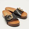 Laurena Scalloped Black Leather Slide Sandals thumbnail 5