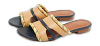 Beige/Navy Blue Canvas and Leather Flat Slides thumbnail 0
