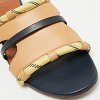 Beige/Navy Blue Canvas and Leather Flat Slides thumbnail 6