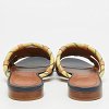 Beige/Navy Blue Canvas and Leather Flat Slides thumbnail 7