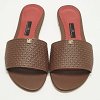Burgundy Monogram Embossed Leather Flat Slide Sandals thumbnail 3