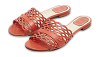 Red Laser Cut Leather Tattoo Peep Toe Slides thumbnail 0